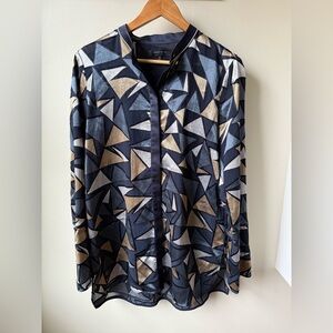 LAFAYETTE‎ 148 Desra Colliding Angles Burnout Blouse Geometric Metallic Loose M